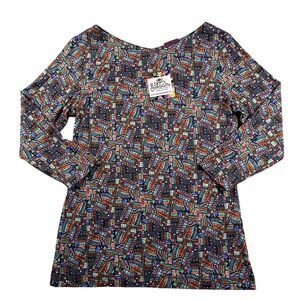 Salaam Top Womens S Pullover 3/4 Sleeve Abstract Lightweight Colorful Career NWT